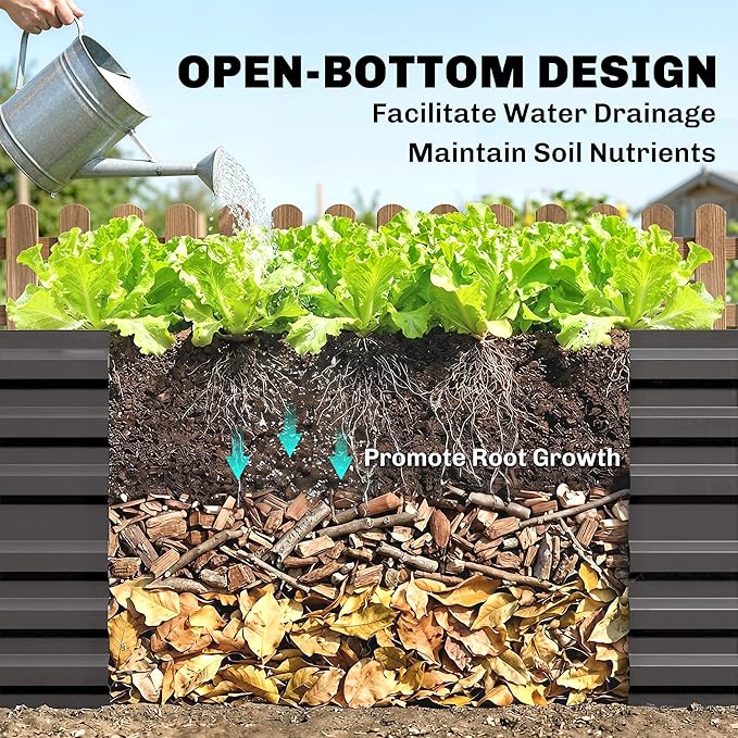 Outsunny Galvanized Raised Garden Bed Kit with Reinforcing Bars, Large and Tall Metal Planter Box for Vegetables, Flowers and Herbs, 6' x 3' x 2', Dark Gray