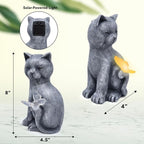 Gift Boutique Cat Outdoor Statues with Solar Butterfly Light Cute Garden Figurine for Yard Patio Lawn Pathway Decor Waterproof Resin Cat Sculpture