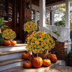 AXYLEX Artificial Fall Flowers for Outdoors Fake Mums - 16 Bundles Faux Plants Outside Greenery Boxwood No Fade Plastic Shrubs Decor Farmhouse Home Garden Thanksgiving (Yellow)