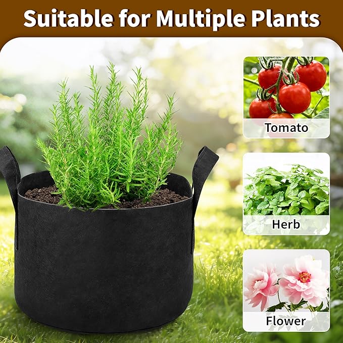 12 Pack 1 Gallon Grow Bags, Heavy Duty 300g Nonwoven Fabric Plant Pots with Reinforced Handles, Breathable Potato Grow Bags for Vegetables, Herbs, Seedlings - Black