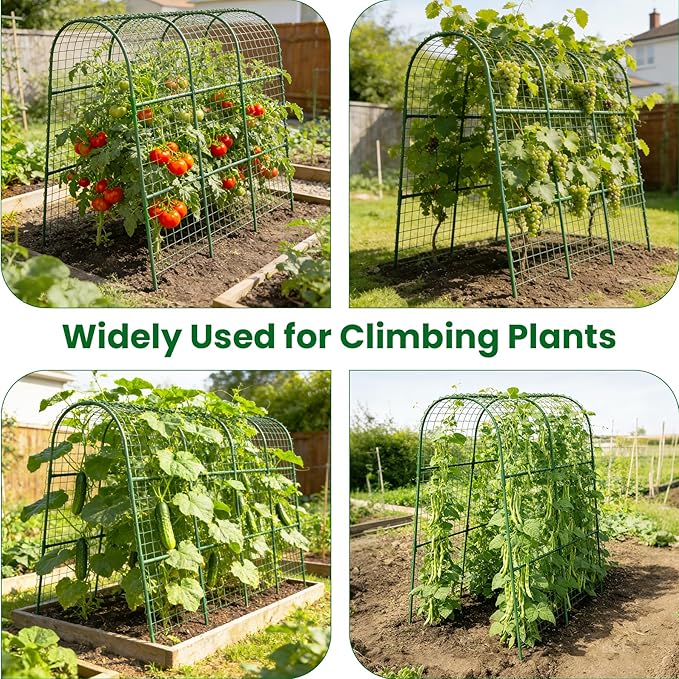 Cucumber Trellis for Raised Bed 32" L x 48" H, U-Shape Garden Trellis for Climbing Plants Outdoor, Metal Arch Trellis for Vegetables, Plant Support for Tomato Pea Zucchini Grape Flowers