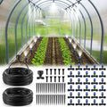 Meonum 65FT Greenhouse Watering System, Quick Connector Hanging Plant Watering System Automatic Mist Irrigation Kit with 1/4'' Blank Tubing, Two way Faucet Connector, Adjustable Misting Nozzle(2 Pack)