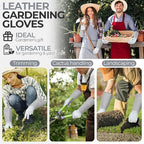 HANDLANDY Long Gardening Gloves for Men & Women, Thorn Proof Rose Pruning Gloves Leather Gauntlets Garden Glove Yard Work Glove (Silver Gray, Small)