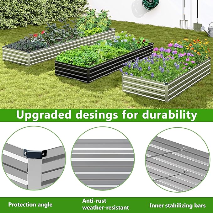 2PCS 6x3x1ft Galvanized Raised Garden Bed,Outdoor Planter Box Metal Patio Kit Planting Bed for Vegetables Flowers Herb,Silver