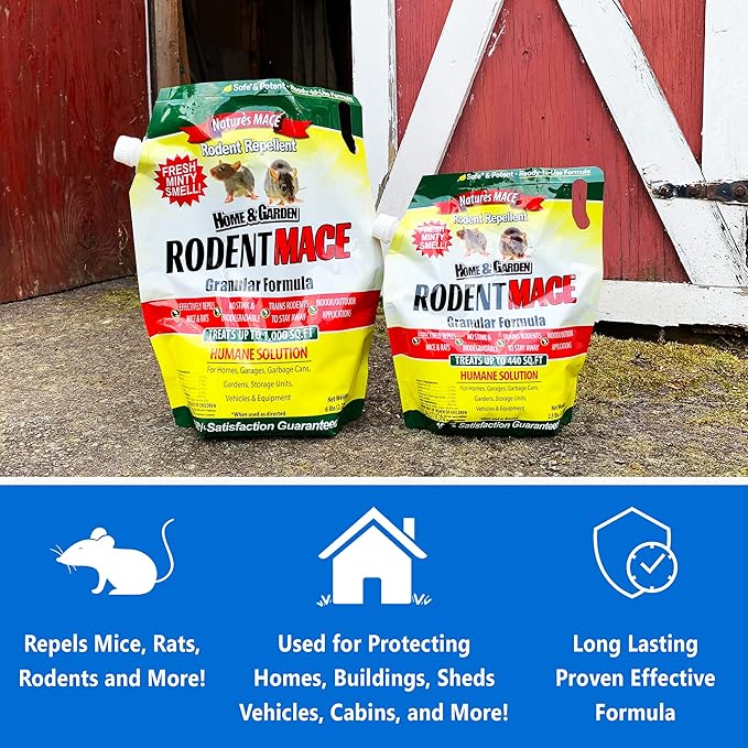 Nature's MACE Rodent Repellent 2.5lb, Covers 440 Sq. Ft., Repel Mice & Rats, Keep Mice, Rats & Rodents Out of Home, Garage, Attic, and Crawl Space, Stop Damage, Safe to use Around Kids, Pets, Plants