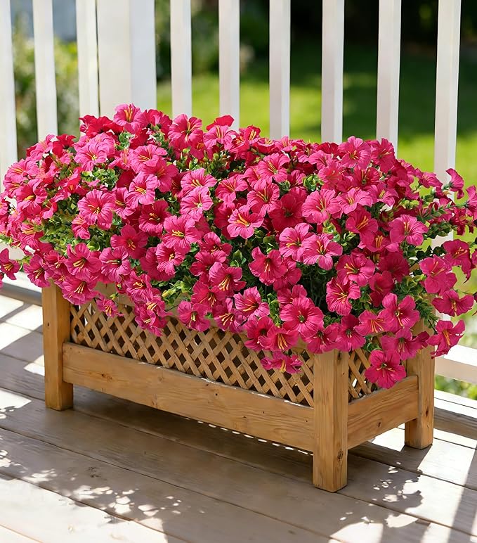 Artificial Flowers for Outdoors Decoration, 20 Bundles Fuchsia Faux Morning Glory with Eucalyptus Look Real UV Resistant Fake Plants Silk Flowers for Outside Yard Gardens Porch Patio Planter Home Urn