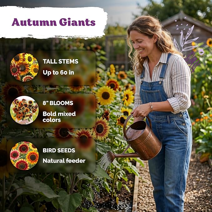 KVITER 125 Autumn Beauty Mix Sunflower Seeds (Helianthus Annuus) - Common Sunflower, Tall Colorful Flower Seed Packets - Heirloom Flower Seeds for Outdoor Garden, Borders, Ideal Cut Flowers