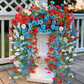 Artificial Hanging Petunias Flowers for Outdoor, 8pcs Fake Plants Long Vine Morning Glory Eucalyptus, UV Resistant Realistic Faux Greenery Outside Patio Porch Garden Spring Decor, Red Blue White