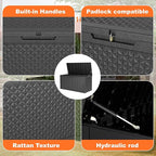 PatioZen 110 Gallon Resin Deck Box, Lockable Patio Outdoor Storage Box for Furniture, Garden Tools and Tools Storage, Waterproof Outside Storage Boxes - Patterned black