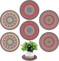 Nuanchu 6 Pcs Boho Plant Pot Mat Absorbent Non Slip Pot Plant Pad Round Plant Coaster Mat Gardening Indoor Outdoor Flower Plant Protect Mat for Table Desk Floor Plant, 5.9 Inches (Elegant Style)