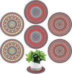 Nuanchu 6 Pcs Boho Plant Pot Mat Absorbent Non Slip Pot Plant Pad Round Plant Coaster Mat Gardening Indoor Outdoor Flower Plant Protect Mat for Table Desk Floor Plant, 5.9 Inches (Elegant Style)