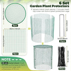 6 Pack Garden Plant Protectors from Animals with Stakes, Metal Mesh and Detachable Covers Wire Plant Cage for Keeping Bunny Animals Out, Chicken Wire Cover Garden Protect (16 * 13 in)