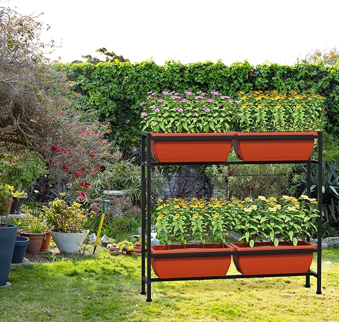 CADUKE Raised Garden Bed, Garden Raised Planter Box with Legs, 32" Elevated Vegetable Garden Beds with Drainage Holes & Trellis, Herb Garden Planter Outdoor for Vegetables, Balcony, Red
