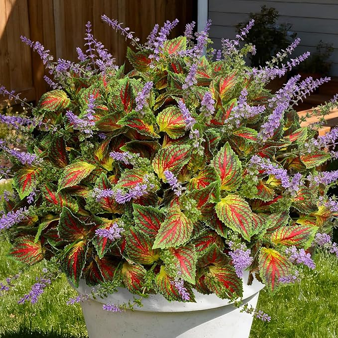 12 Bundles Artificial Coleus Flowers | UV Resistant No Fade Silk Faux Plants | Spring Summer Outdoor Fake Greenery for Garden Patio Planters Front Porch Pathway Decor (Yellow)