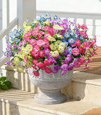 Artificial Flowers Fake Plants for Outdoors Decoration, 12 Bundles Silk Morning Glory with Eucalyptus Realistic UV Resistant Faux Flowers for Outside Planter Porch Yard Patio Garden Home Indoor, Mix