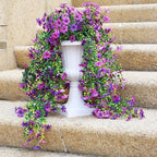 Artificial Hanging Flowers for Outdoors, 4 Pack Fake Hanging Plant for Spring Summer Decor, UV Resistant Faux Silk Flower for Planter Front Door Porch Patio Yard Garden (Double Purple)