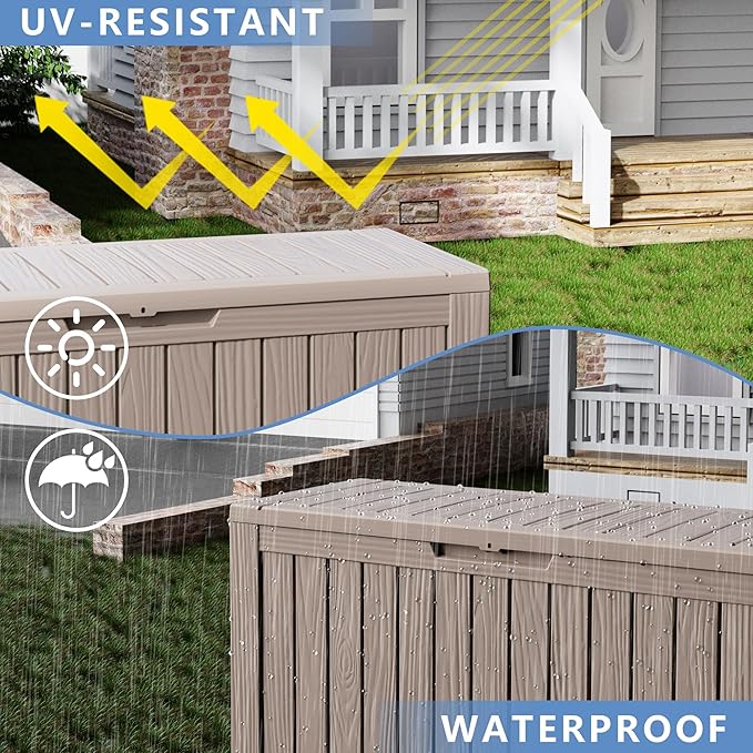 90 Gallon Waterproof Resin Deck Box, UV Resistant Outdoor Storage for Garden, Patio, Porch, Delivery（Black，80 Gallon）