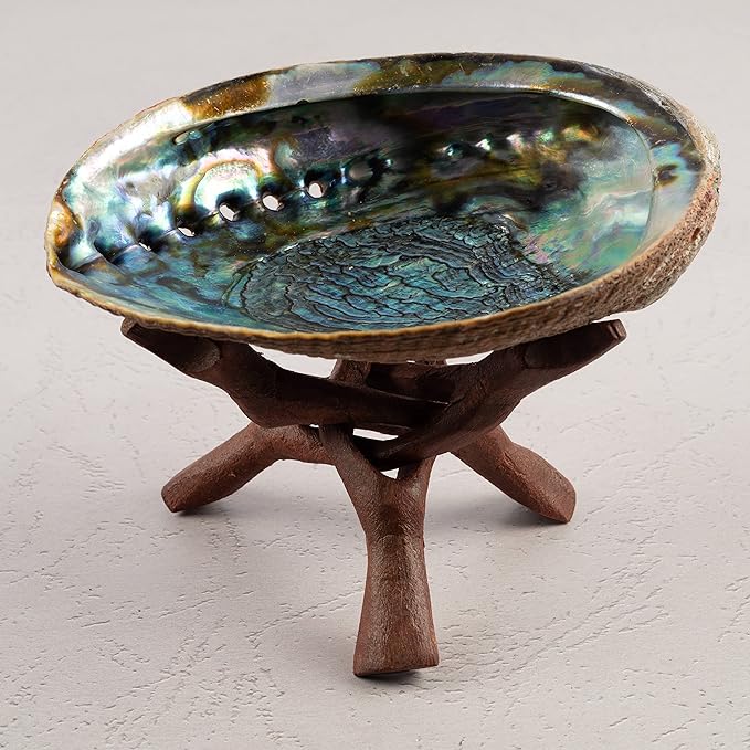 Wish Well 2 Piece Wooden Tripod Stand - 4" & 6" Hand-Carved Room Decor Holder ~ Ideal for Abalone Shell, Decorative Bowl, Crystal Ball, Sphere, Geode ~ Wood Display Stand & Perfect Crystal Holder