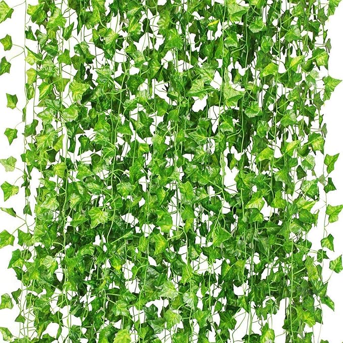 CQURE 48 Pack 336Ft Artificial Ivy Fake Vines,Ivy Garland Greenery Garland Fake Hanging Plants Vines Aesthetic Green Leaves for Bedroom Wedding Party Garden Wall Room Decor