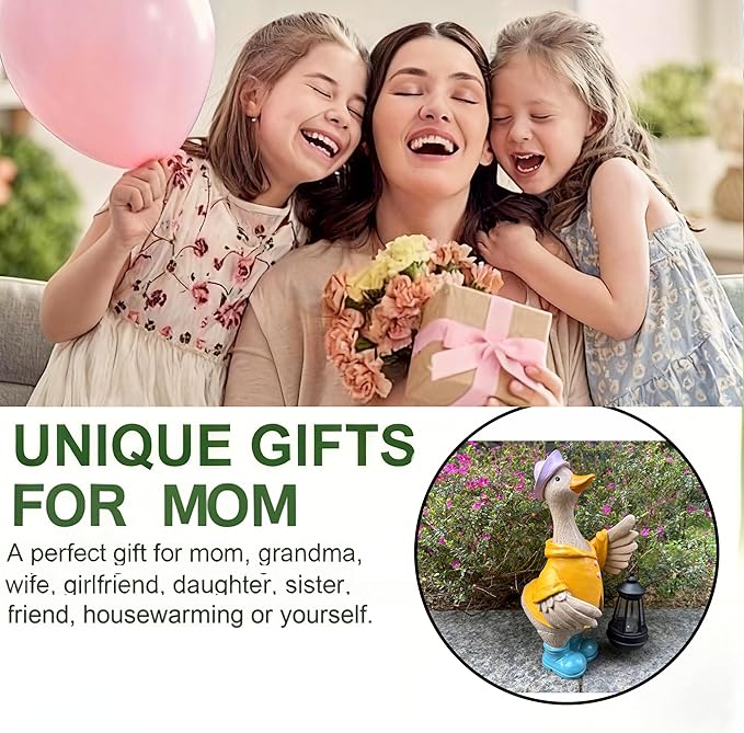 Solar Goose Garden Statue – Outdoor Goose Decor with Solar Light, Resin Solar Garden Statue Waterproof for Porch, Patio, Lawn, Yard – Goose Figurine Gift for Moms, Grandmas, Women Housewarming