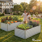 YITAHOME 6x3x2ft Large Raised Garden Bed Kit, Galvanized Metal Planter Box with Gloves, Support Rod, Outdoor Above Ground Planters for Plants, Vegetables, Flowers, Silver