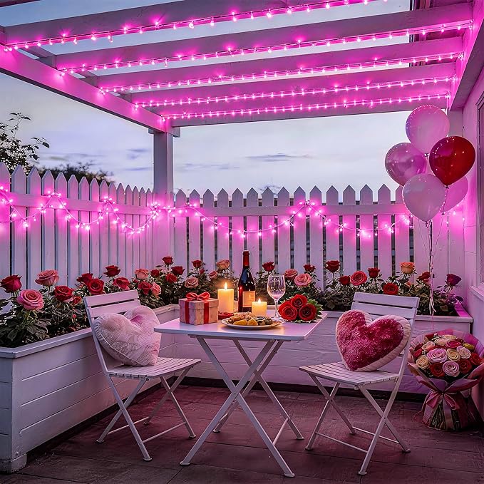 JMEXSUSS Pink Christmas String Lights 600 LED 168ft Remote Timer Clear Wire Pink Fairy Lights for Romantic Dinner Bedroom Tree Outdoor Patio Wedding Party Christmas Room Decor