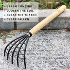 SHANFEEK Garden Rake 5-Claw Landscape Dethatcher Thatching Beach Combing Rake for Digging Clam Shell Defoliation Hoe Garden Tool for Loosen The Soil (Orange)
