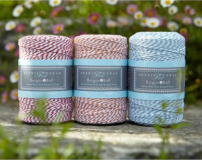 Burgon & Ball Sophie Conran Striped Garden Gift Wrapping Twine, 200 Meters Length, Red/White