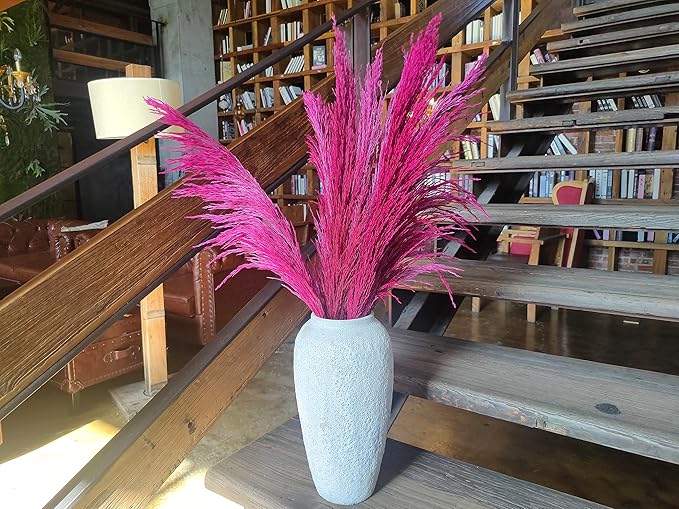 Hot Pink Pampas Grass for Vase Decor, 8pcs Natural Pampas Grass, Dried Pompas Floral, Elegant Feather Flowers for Wedding Decorations, Living Room Decor (Natural Purple Red, 8pcs 31.5"(80cm))