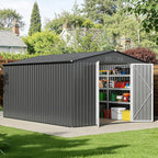 10 x 12FT Sheds & Outdoor Storage, Dark Grey Metal Waterproof Storage Shed with Door and Lock Outdoor Shed,All-Weather Shelter for Bike, Gardening Tools, Lawn Mowers