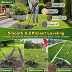Lawn Leveling Rake, Heavy Duty 17" x 10" Stainless Steel Lawn Leveler for Soil Dirt Leveling Spreading,72" Adjustable Long Handle,Golf Field,Lawn,Tight Spot Landscaping Tool,Ground Leveler for Yard