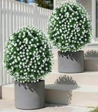 27'' Artificial Topiary Plants for Outdoor 2 Pack Artificial Topiary Trees with Stable Metal Ground Spike Fake Bushes Shrubs for Outside Garden Front Porch Landscape Walkway, White Lotus