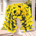Sggvecsy Artificial Fake Hanging Flowers Plants for Outdoor Outside Spring Summer Decoration 2PCS Faux Silk UV Resistant Realistic Morning Glory Trailing Vines for Home Porch Patio Balcony(Yellow)