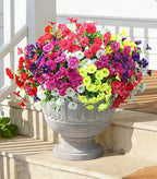 Artificial Flowers Fake Plants for Outdoors Decoration, 12 Bundles Silk Morning Glory with Eucalyptus Realistic UV Resistant Faux Flowers for Outside Planter Porch Yard Patio Garden Home Indoor, Mix