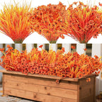 Der Rose 24 Bundles Fall Mums Artificial Flowers for Outdoor Fake Flowers Plants UV Resistant for Home Garden Porch Window Wedding Decor(Orange)
