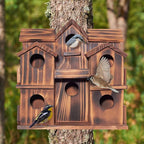 MIXUMON Wooden Bird Houses for Outside – 10 Rooms Multi-Chamber Bird House, Carbonized Pine Rustic Finish, 1.57" Entrance Holes, Individual Cleaning Doors, Decorative Outdoor Bird Nesting Box