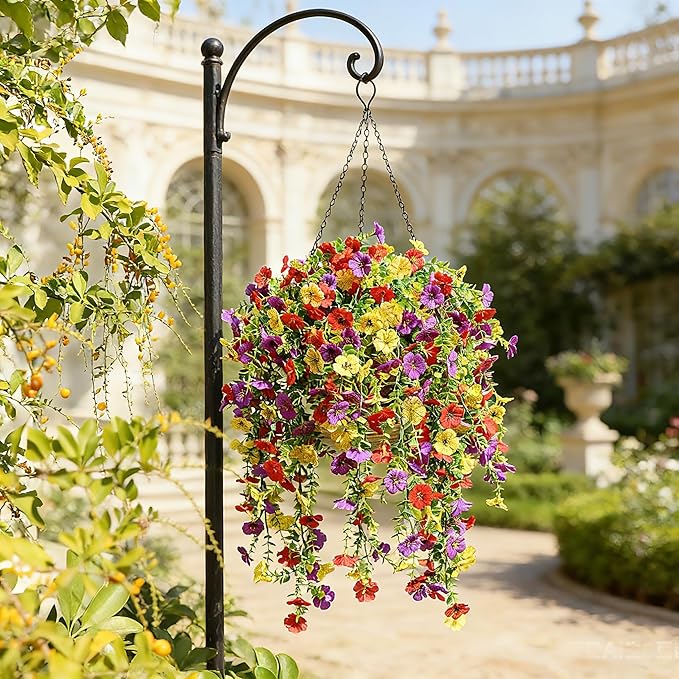 Artificial Flowers for Outdoors Spring Decor, 6 Bundles UV Resistant Realistic Faux Silk Hanging Flowers, Fake Plants for Planter Indoor Outside Garden Porch Patio Balcony Yard Farmhouse（Mix）
