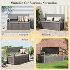 80 Gallon Outdoor Storage Bench Waterproof, Storage Outdoor Porch Bench Doubles as 2-Person Bench Seat, Resin Stripes Deck Box for Cushions, Garden Tools and Pool Supplies Grey
