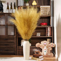 Premium Faux Gold Pampas Grass – 55" Tall Ultra-Fluffy 24-Branch One-Piece Stems No Assembly, Luxury Silk-Feel Feather Flowers for Wedding Boho Luxe Home Decor (Champagne Gold, 8 Stems)