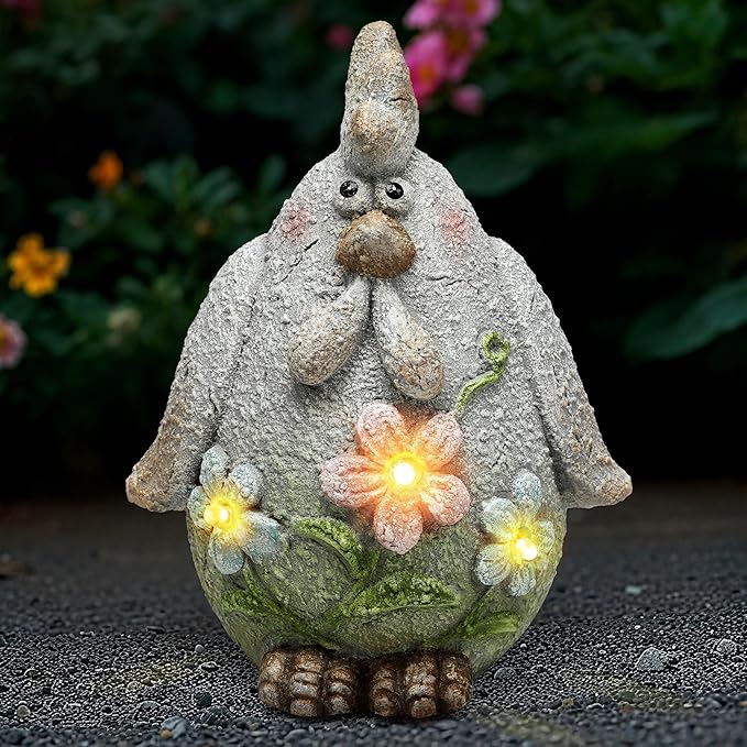 Leekung Solar Chicken Garden Statue with LED Lights for Outdoor Decoration,Chicken Statue Sculpture Yard Decorations, Outdoor Animal Figurine Gifts for Garden Patio Lawn Backyard Farmhouse