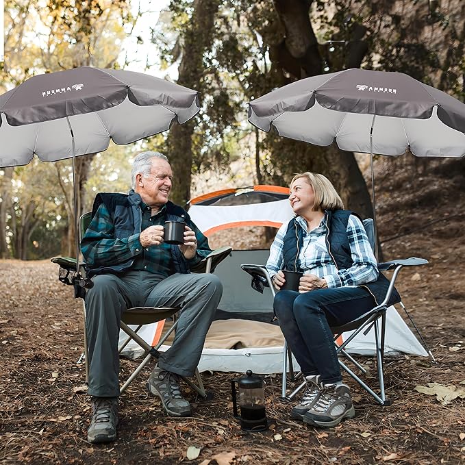AMMSUN XL Chair Umbrella with Universal Clamp Adjustable 47 inches and 360-degree Swivel UPF 50+, Portable Clamp on Camping or Beach Chair, Stroller, Wheelchair, Golf cart, Grey, 2 PACK