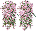 Artificial Faux Outdoor Outside Flowers Plants, 2 PCS Fake Silk UV Resistant Look Real Pink Daisy Trailing Vines for Front Door Porch Planter Urn Patio Balcony Decoration