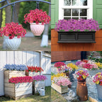 Bassion 24 Bundles Artificial Flowers for Outdoors Decoration, UV Resistant White Silk Fake Faux Flowers Artificial Plants for Outside Window Box Porch Garden Home Decor