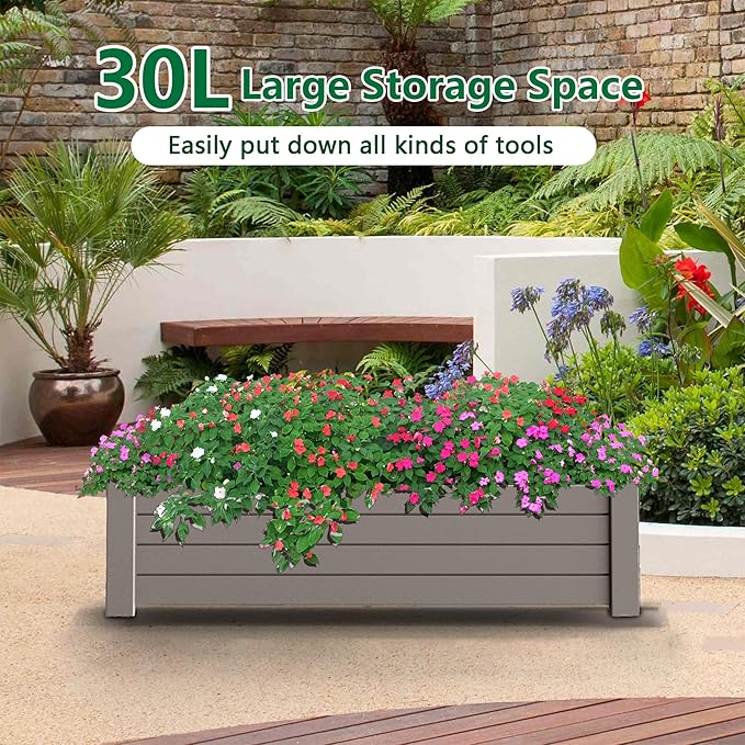 Durable Resin Raised Garden Bed with Drainage Holes & Reinforced Corners - Lightweight Flower Boxes Outdoor for Vegetables, Herbs, and Patio Garden Enclosure System (Grey, 43.31 * 17.72 * 12.6)