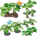 GOZILLA Silk Fish Tank Plants,Reptile Artificial Plant,Reptile Plants for Terrarium,Aquarium Decorations Accessories Set,Resin Driftwood Artificial Silk Aquarium Plant for Fish Tank.(11PCS/B-Set)