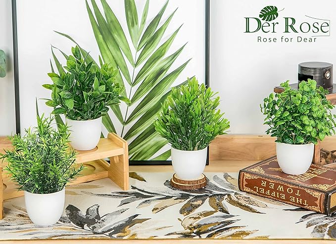 Der Rose 8 Pack Fake Plants Small Artificial Faux Potted Plants for Home Office Farmhouse Bathroom Bedroom Decor Indoor