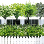 12 Bundles 4 Styles Artificial Plants Outdoor, UV Resistant No Fade Artificial Flowers Faux Plants Fern Lavender Eucalyptus Plastic Greenery Shrubs for Outside Porch Garden Home Spring Summer Decor
