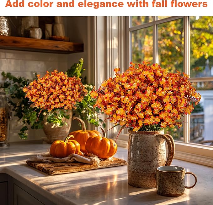 Artificial Flowers Outdoor Shrubs - Fake Plants UV Resistant No Fade Faux Plastic Greenery Home Garden Porch Patio Decoration Office Indoor (Orange)