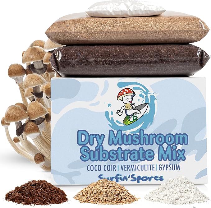 Surfin' Spores CVG Mushroom Substrate | Dry Bulk Substrate for Mushroom Growing | Makes 40 lbs of Pasteurized Substrate | Perfect for Monotub Grows | Coco Coir, Vermiculite, Gypsum