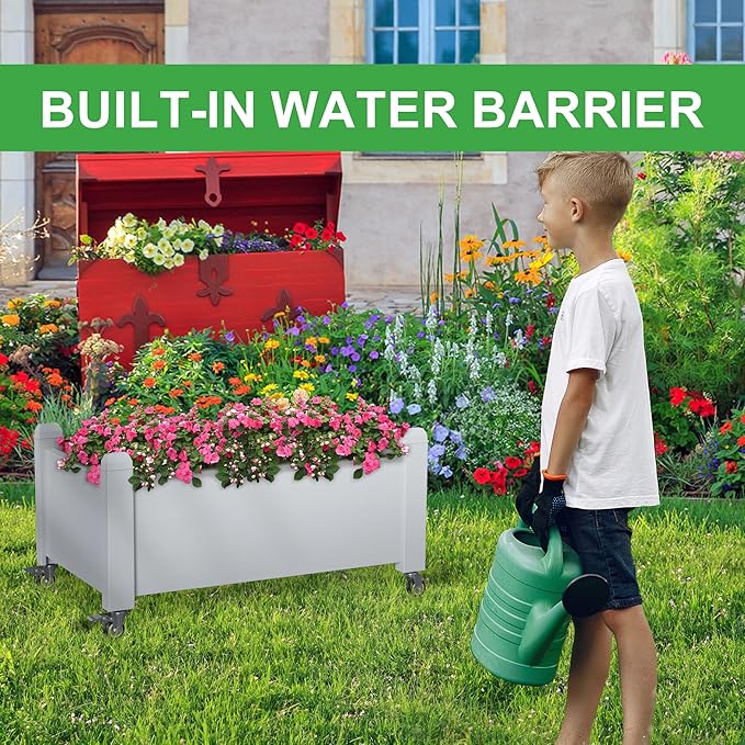 Durable Resin Raised Garden Bed with Drainage Holes & Reinforced Corners - Lightweight Flower Boxes Outdoor for Vegetables, Herbs, and Patio Garden Enclosure System (Ashen, 30.04*17.72*17.56)